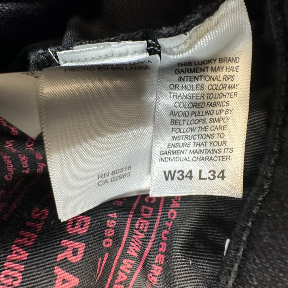 Lucky Brand 410 Athletic Straight Jeans Men 34x34 (Fits as 34x33) Black Stretch - Picture 12 of 13